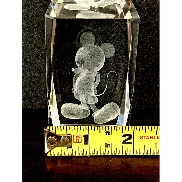 Disney Mickey Mouse 3D Laser Etched Crystal Glass Paperweight Block Prism - Picture 6 of 8